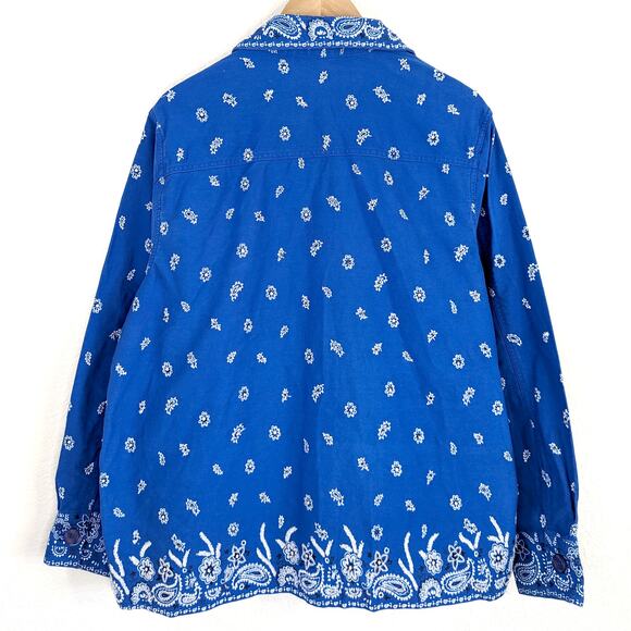 Vintage 90s Y2K Jean Denim Jacket Embroidered Paisley Retro Rhinestones Blue L - Picture 2 of 8